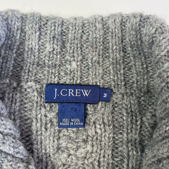 Vtg J Crew Wool Cable Knit Cardigan S M Gray Chunky Fisherman Cabincore Preppy - Picture 4 of 9